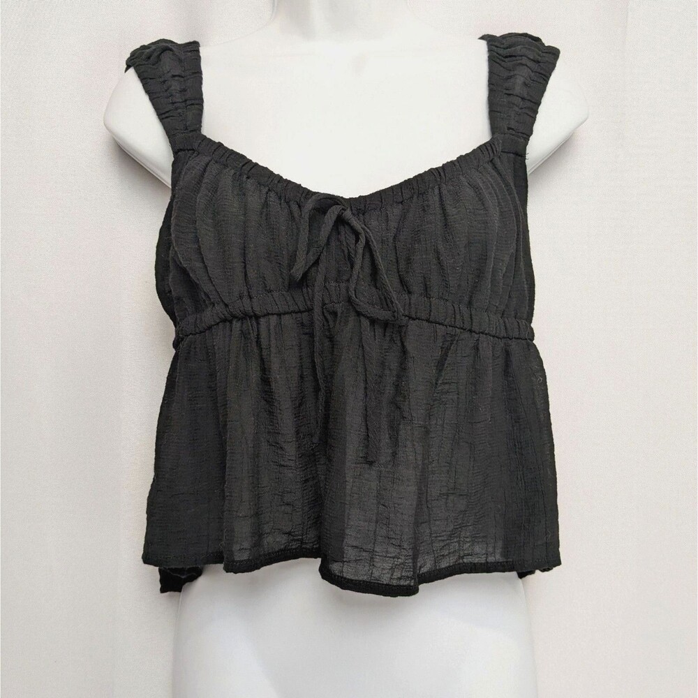 Lotus & Lavender Black Smocked Babydoll Tank Top Size XL Milkmaid Whimsygoth Y2K